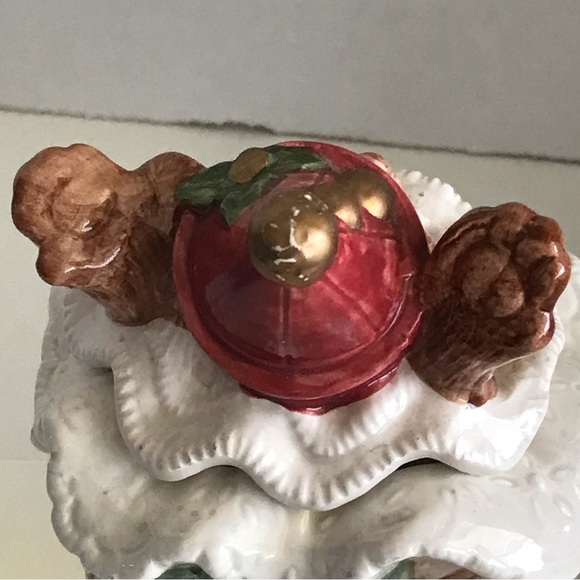 Fitz & Floyd 1992 Patchwork Quilted Teddy Bear With A Christmas Hat Trinket Box - Picture 7 of 16